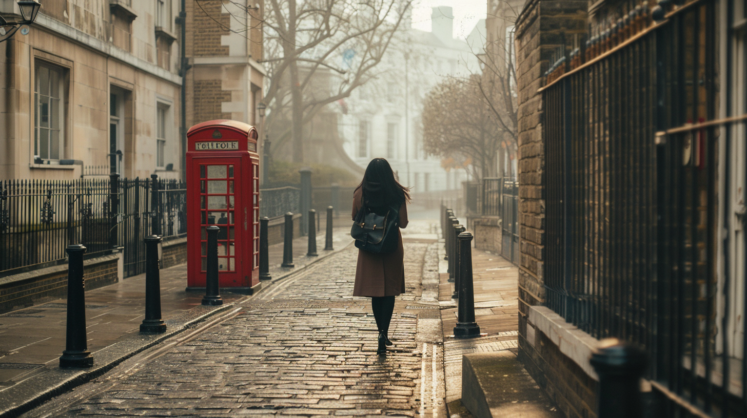 Mujer caminando Londres experiencia presencial